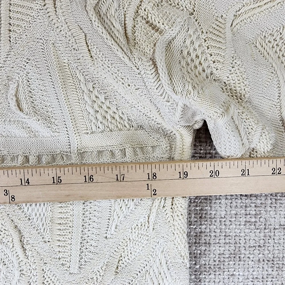 COOGI Australia Cotton 3D Knit Cardigan Mens M Ivory Sweater Short Sleeve VTG